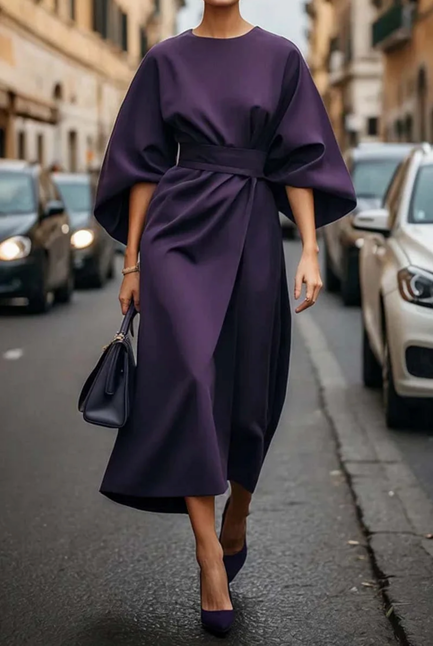 Emilia™ - Elegant Dress with Lantern Sleeves and Belt