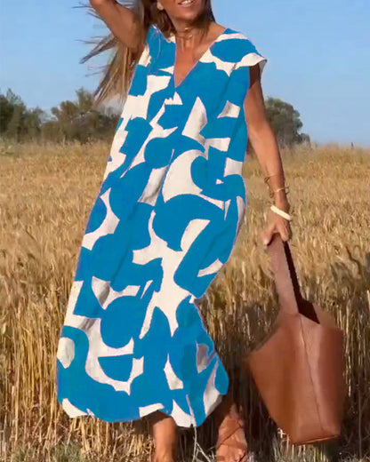 Elowen - Irregular Geometric Print Sleeveless Dress