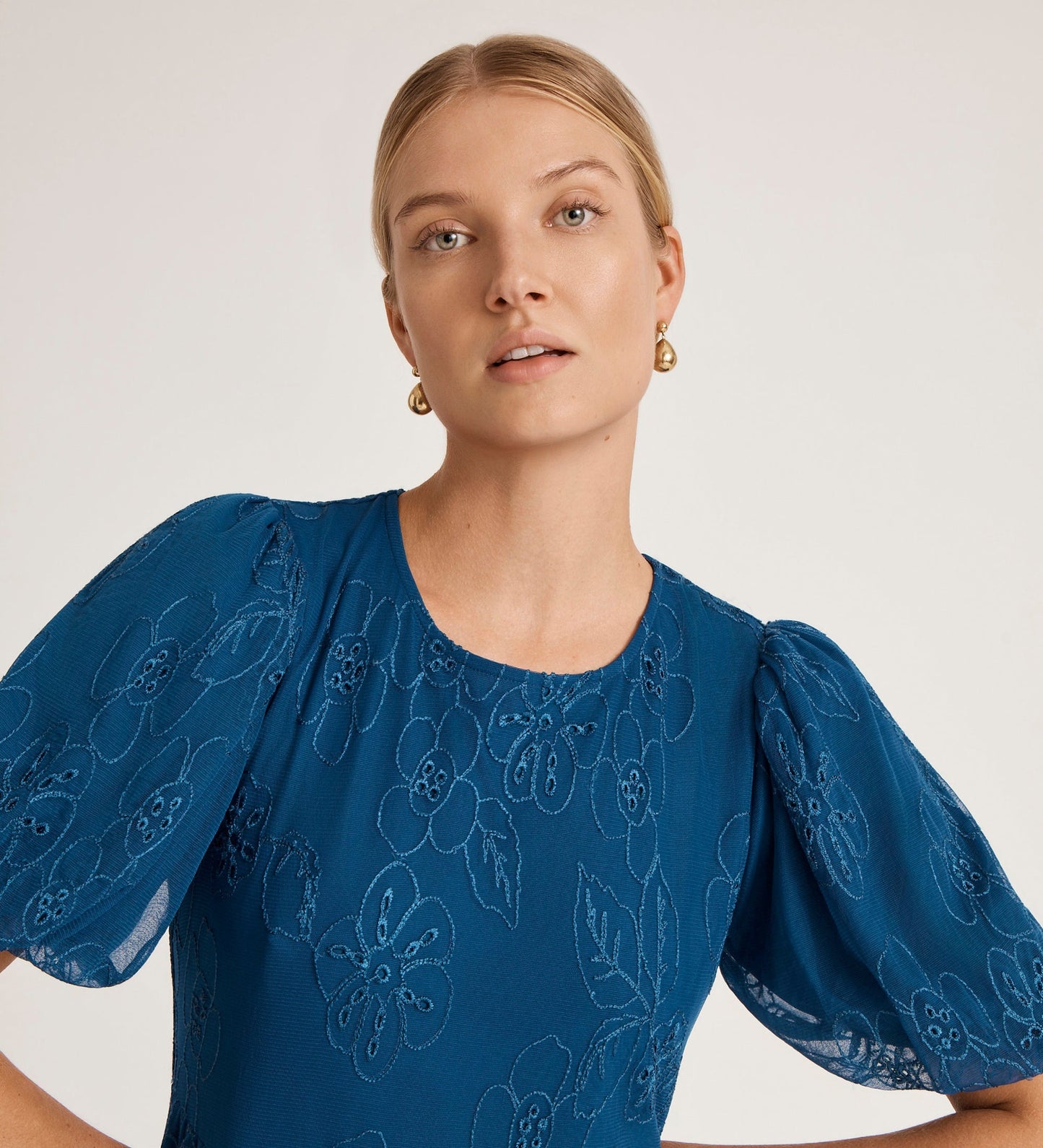 Yasmine Blue Mesh Midi Tea Dress